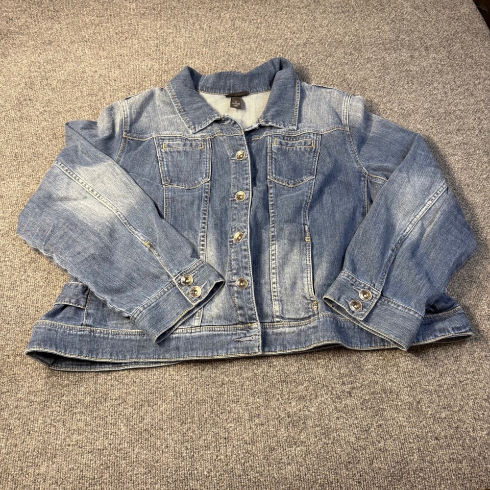 Lane Bryant Womens Plus Size 28 Medium Wash Denim Trucker Jacket Blue Stretch